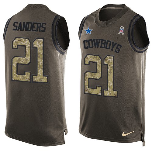 Men's Limited Deion Sanders Nike Jersey Green - #21 Salute to Service Tank Top NFL Dallas Cowboys